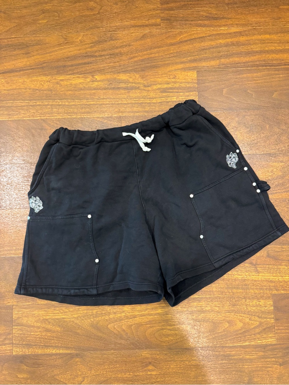 Darc Sport Black Athletic Drawstring Shorts with Stud Accents